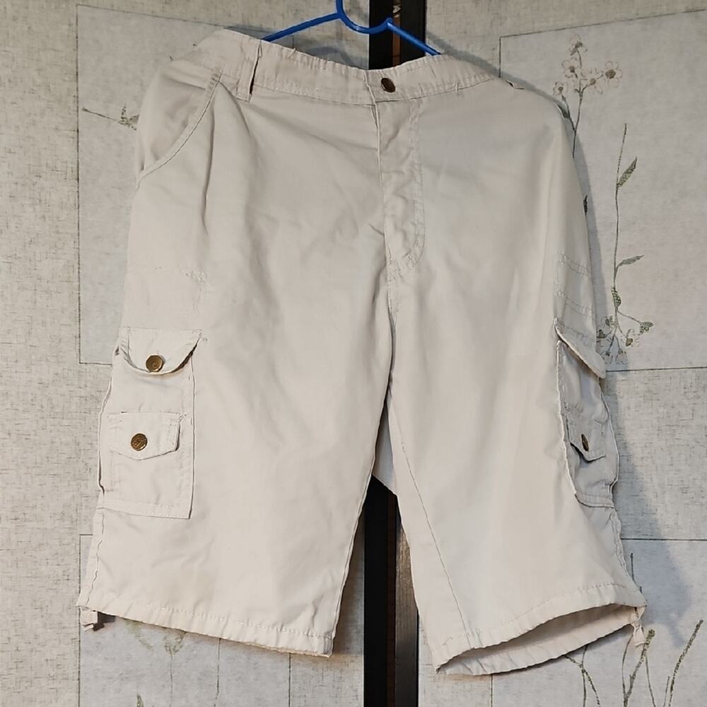 White Cargo Shorts with Knee Length and Lightweight Fabric